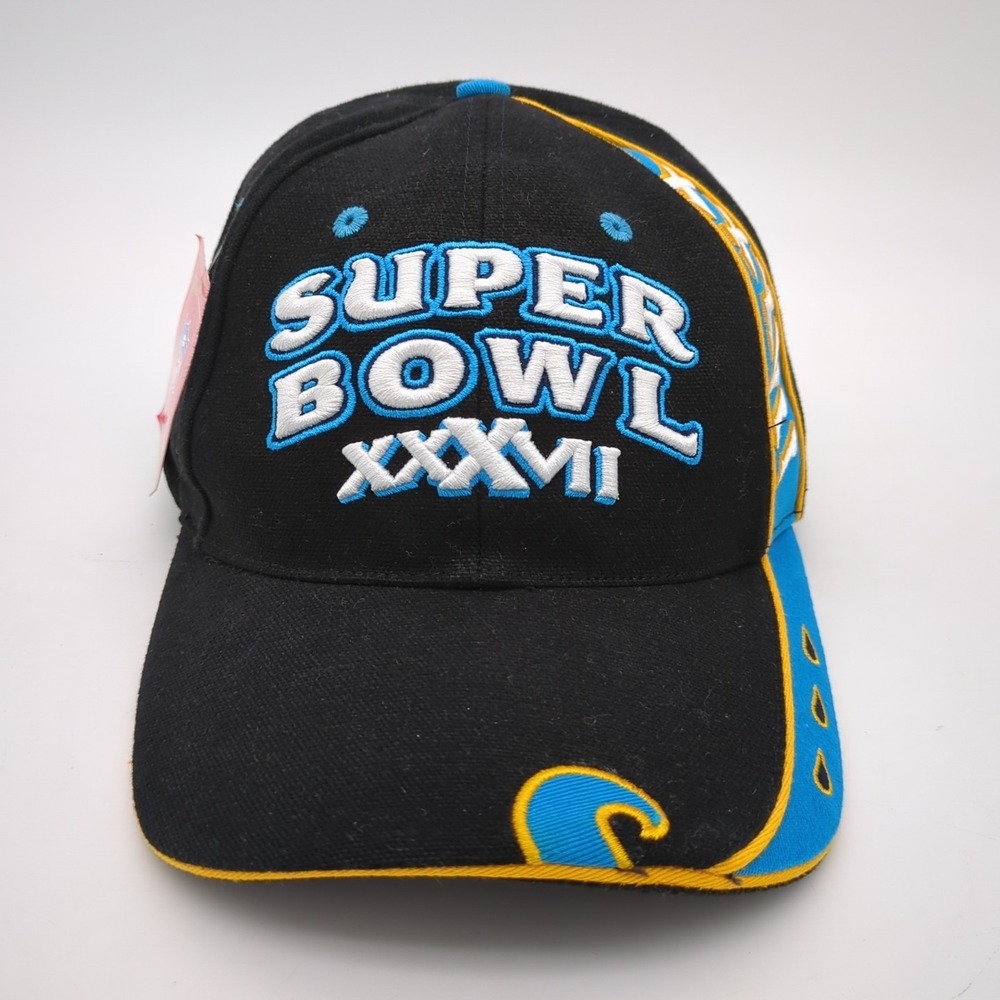 Super Bowl 37 Hat Cap Strapback Vintage Reebok Adjustable Black Blue Wave Mens